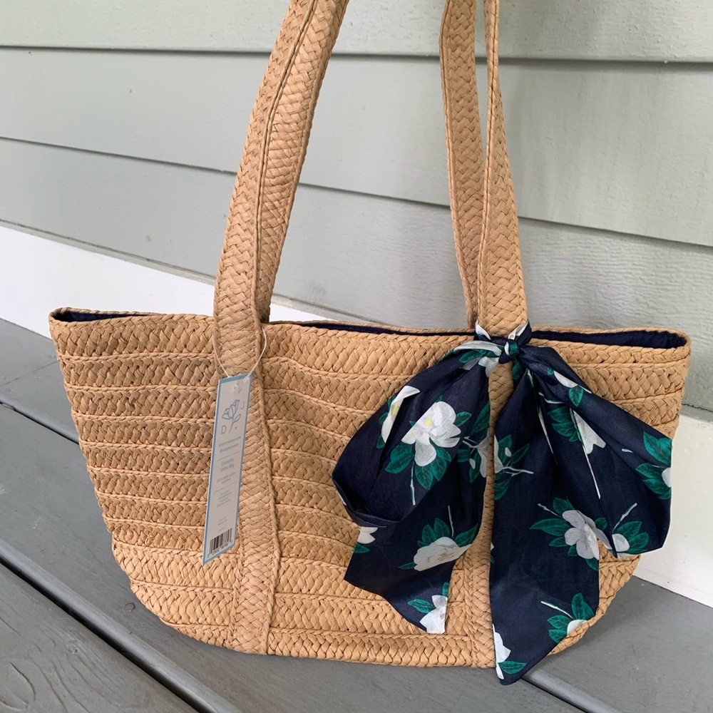 Draper James Straw Bag with Floral Scarf